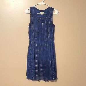 Maison Jules Womens Blue/Gold Polka Dot Sleeves Lined Mini Dress Size‎ Medium